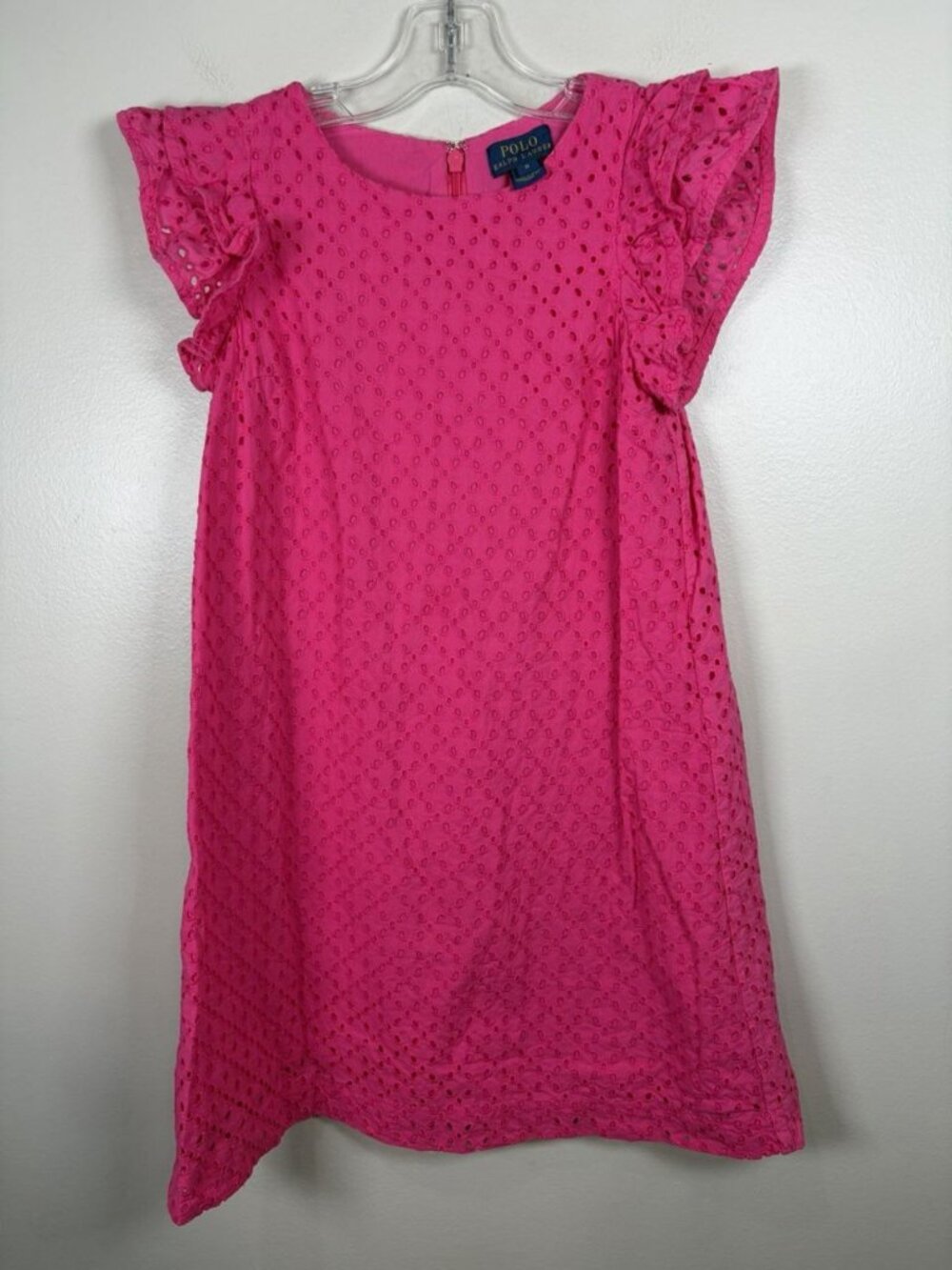 Polo Ralph Lauren Girls Pink Eyelet Dress Size 8 Embroidered Floral Summer Party